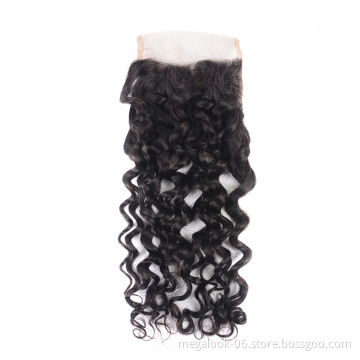 Remy Virgin Three Part Peruvian Hair Lace Closure 5X5,Virgin Water Wave Hair Bundles With Lace Front Closure,Water Wave Closure